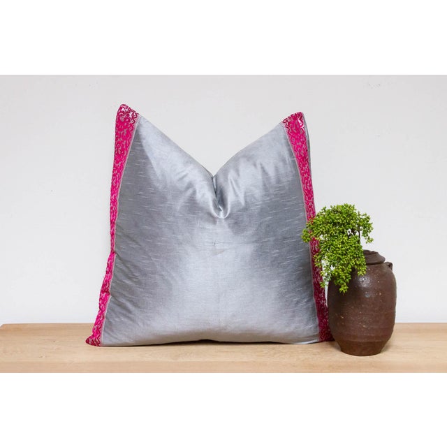 Silver Festive Silk Euro Pillow Cover For Sale - Image 9 of 9