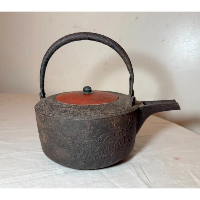 Japanese Rare Antique Early 19th Century Japanese Cast Iron Lacquer Sake Kettle Tea Pot For Sale - Image 3 of 16