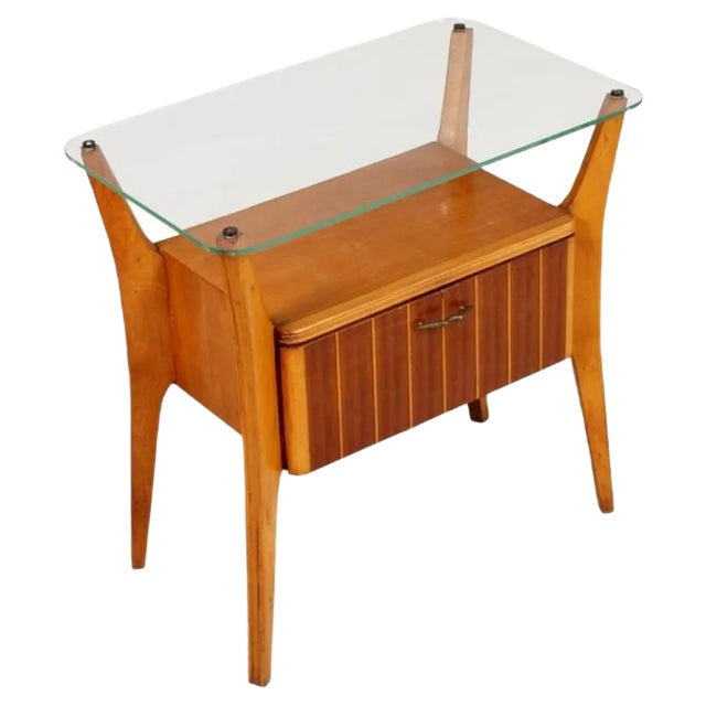 Vintage Maple & Walnut Nightstand For Sale