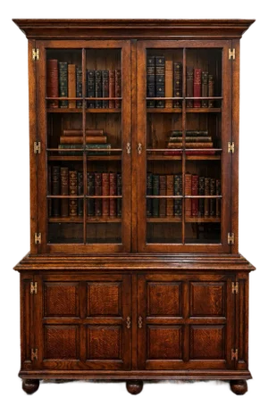 Antique English Large Bookcase Bookshelf Cabinet Double Door Glass Oak C. 1910s