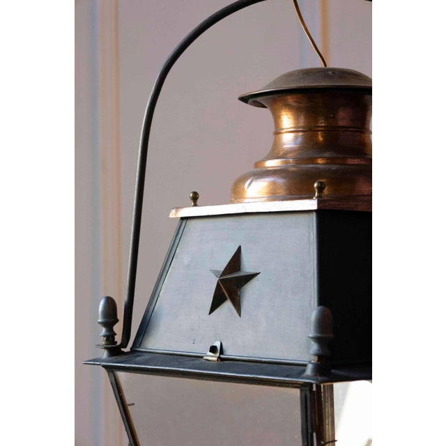 French Mid 20th Century French Copper and Iron Lantern with Star Motifs For Sale - Image 3 of 9