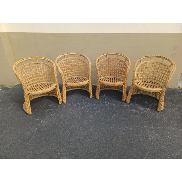 Mid 20th Century Mid 20th Century Vintage Set of 4 Braided and Weaved Rattan Barrel Dining Chairs For Sale - Image 5 of 5