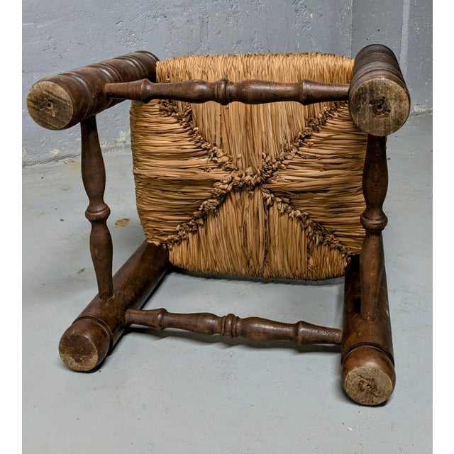 1940s Brutalist Oak and Straw Low Chair in the style of Charles Dudouyt, 1940s For Sale - Image 5 of 8