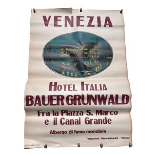 Advertising Poster for the Hotel Italia Bauer Grünwald in Venice, 1948 For Sale