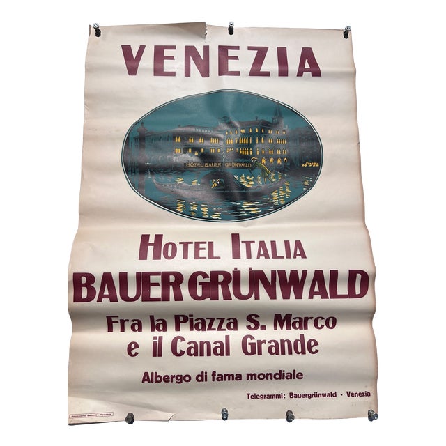 Advertising Poster for the Hotel Italia Bauer Grünwald in Venice, 1948 For Sale