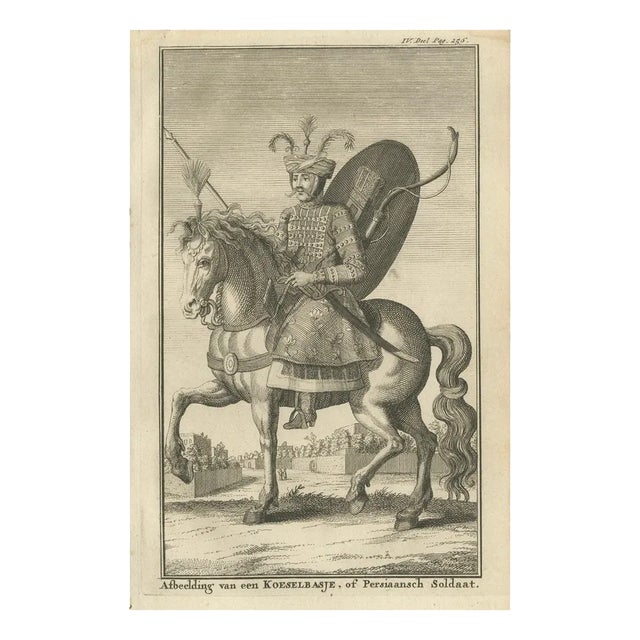 Mounted Persian Soldier Safavid Military Costume, 1800s, Paper For Sale