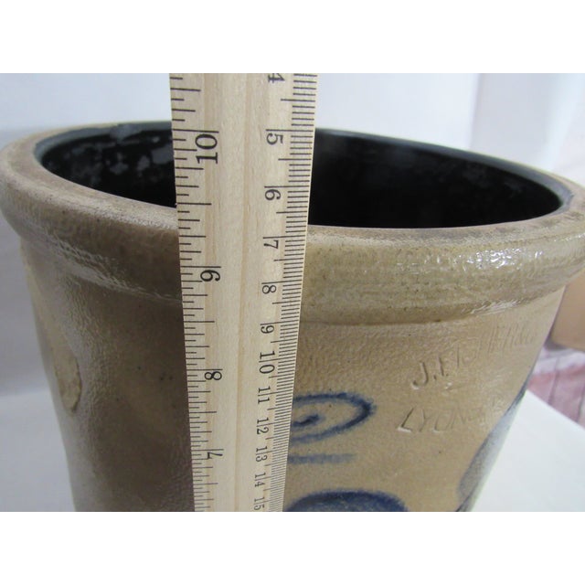 Vintage Well Weathered 2 Gallon Pickle Crock + Lid J. Fisher & Co Lyons, Ny For Sale - Image 11 of 16