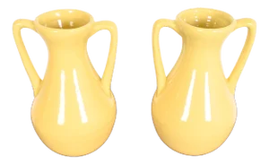Roseville Pottery Arts & Crafts Large Yellow Glazed Handled Art Pottery Jugs or Vases, Pair