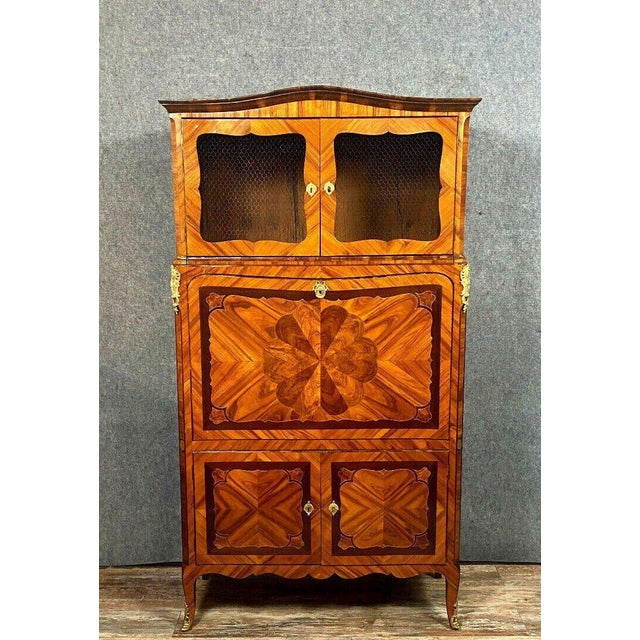 Antique Louis XV Guillotine Secretaire in Butterfly Wings Marquetry, 1750 For Sale - Image 4 of 9