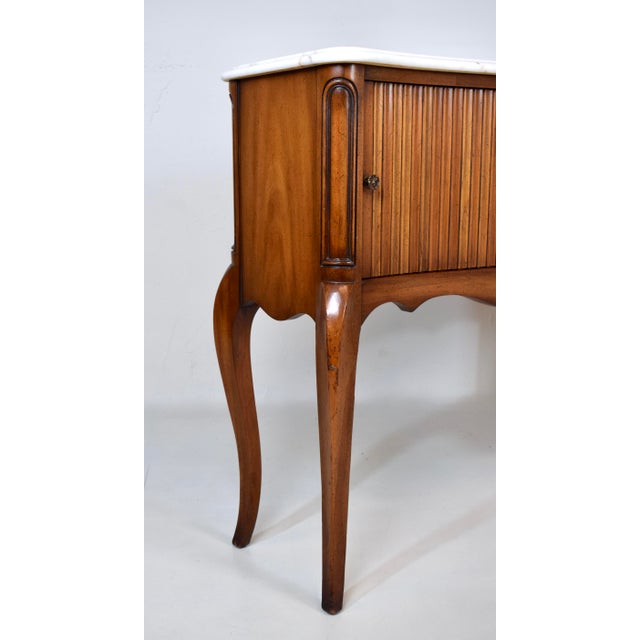 Wood Vintage French Style Marble Top Console Table Tambour Doors For Sale - Image 7 of 11