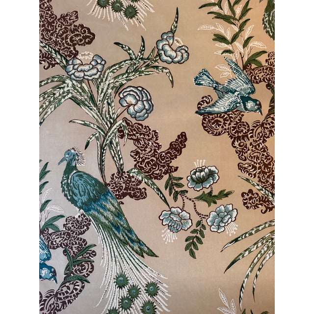 Traditional Schumacher Peacock Beige Cotton Fabric 1 1/2 Yards 175914 Miles Redd Collection For Sale - Image 3 of 5