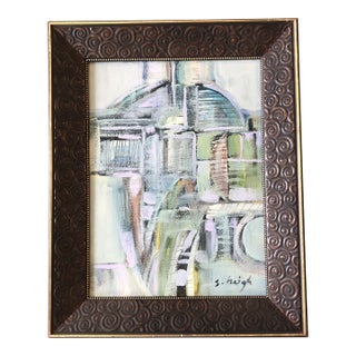 Contemporary Original Stephen Heigh Abstract Painting “Shades of Green “ Framed For Sale