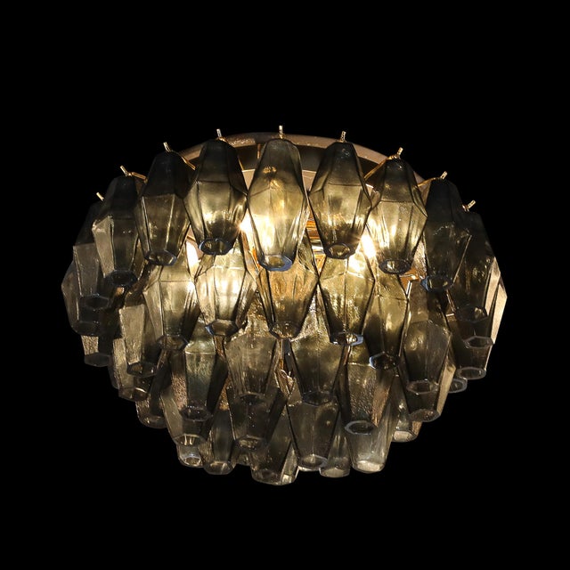 Modernist Handblown Murano Smoked Glass Polyhedral Flush Mount W/ Brass Fittings For Sale - Image 16 of 16