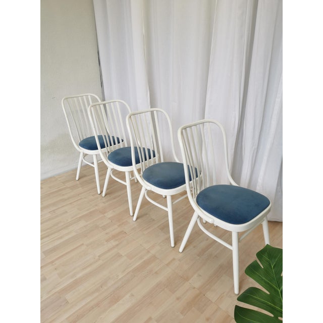 Vintage dining chairs were made in around the 1980s in Yugoslavia. Made with bentwood technique and upholstered seat in...