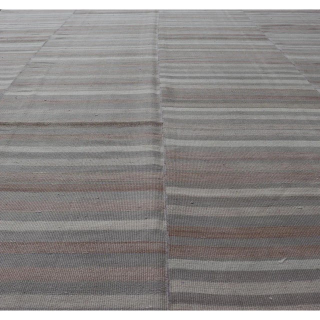 Mid 20th Century Mid 20th Century Turkish Vintage Hand Woven Paneled Kilim Vintage Rug in Muted Colors For Sale - Image 5 of 12