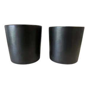 Vintage Mid Century Modern Ceramic Matte Black Architectural Studio Haeger California Pottery Planters - Set of 2