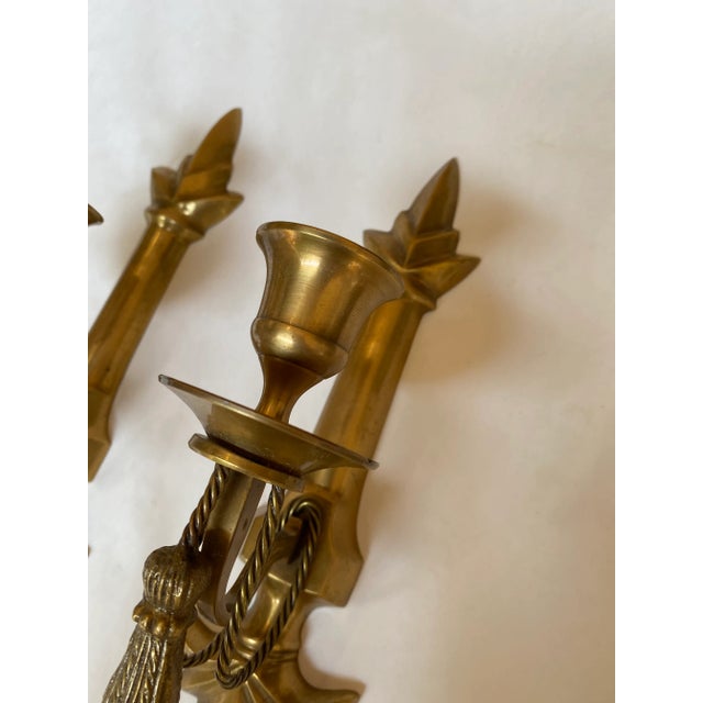Mid-Century Modern 1970s Petite Brass Candle Sconces - a Pair For Sale - Image 3 of 6