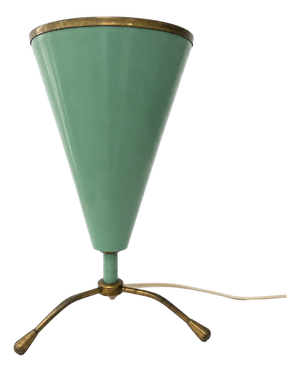 Mid-Century Modern Italian Sage Green Lacquered Aluminum Tripod Table Lamp from Stilnovo, 1950s