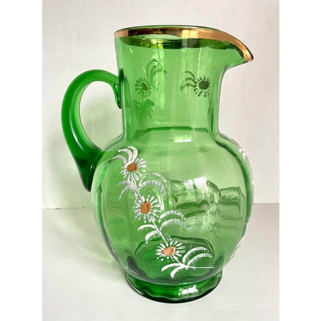 Depression Era Handblown Green Glass Pitcher For Sale In Los Angeles - Image 6 of 13