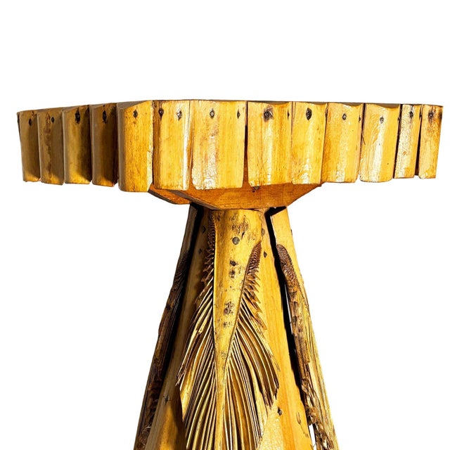 Yellow 1950s Restored MCM Hawaiian Split Bamboo Side Drinks Table W/ Koa Wood Top For Sale - Image 8 of 9