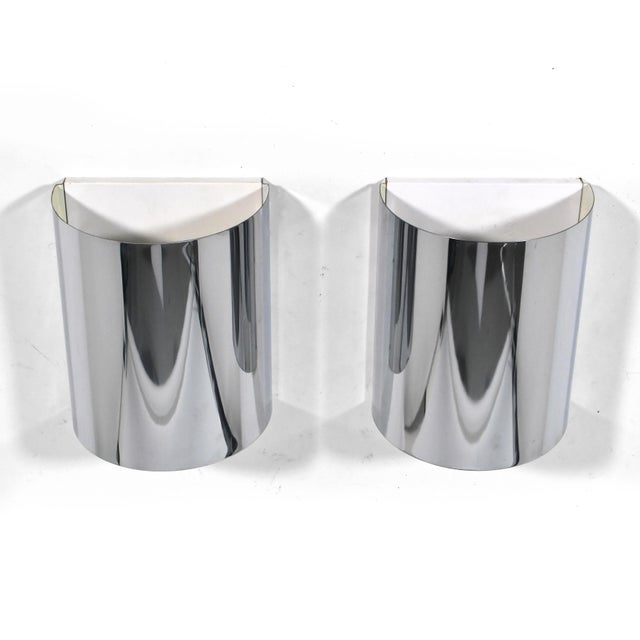 Mid 20th Century Minimalist Chrome Wall Sconces in the Manner of Jere - a Pair For Sale In Chicago - Image 6 of 6