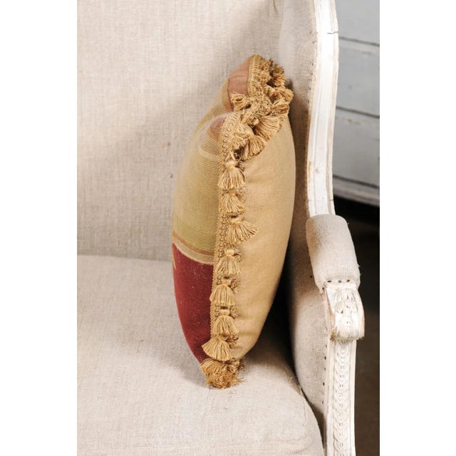 French 19th Century Aubusson Tapestry Pillow with Rose, Foliage and Tassels For Sale - Image 11 of 13