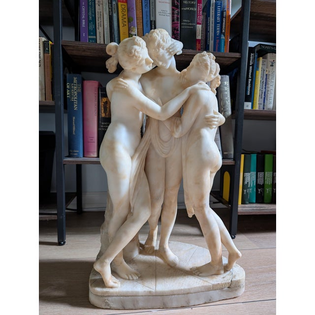 19th Century Italian Carved Alabaster Sculpture of the Three Graces After Canova - 23" For Sale - Image 11 of 13