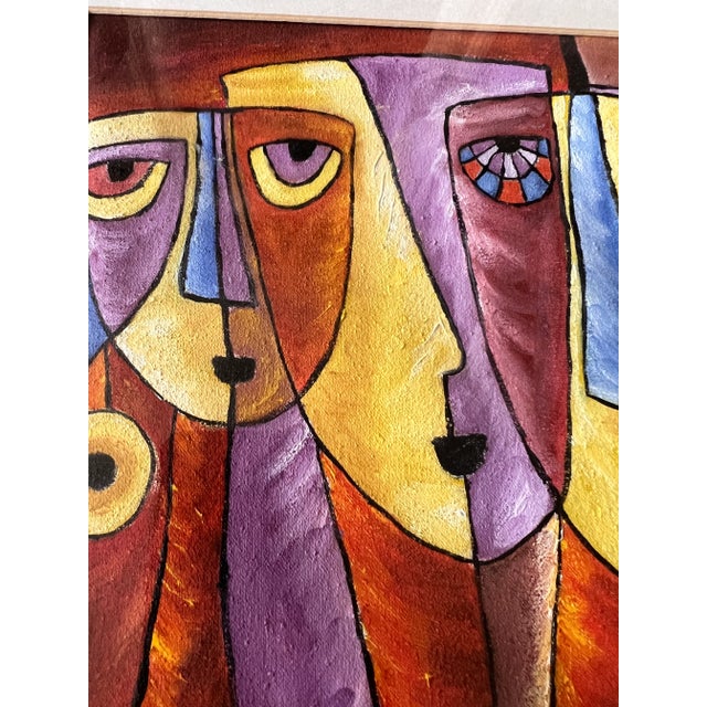 Vintage Painting of Lady Faces in Bright Colors For Sale - Image 4 of 6