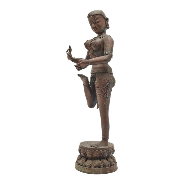 Mid Century Indian Bronze Statue Dancing Girl Metal Antique For Sale