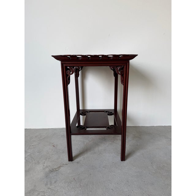 1960’s Vintage Chinese-Style Carved Mahogany Side Table With Pierced Gallery Top For Sale - Image 12 of 12