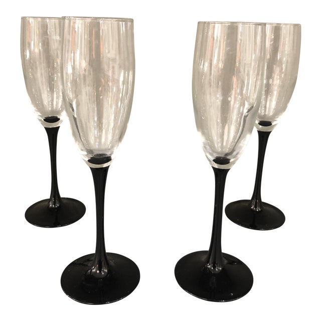 1970s Black Stemmed Tall Crystal Champagne Glasses Set of 4 Chairish