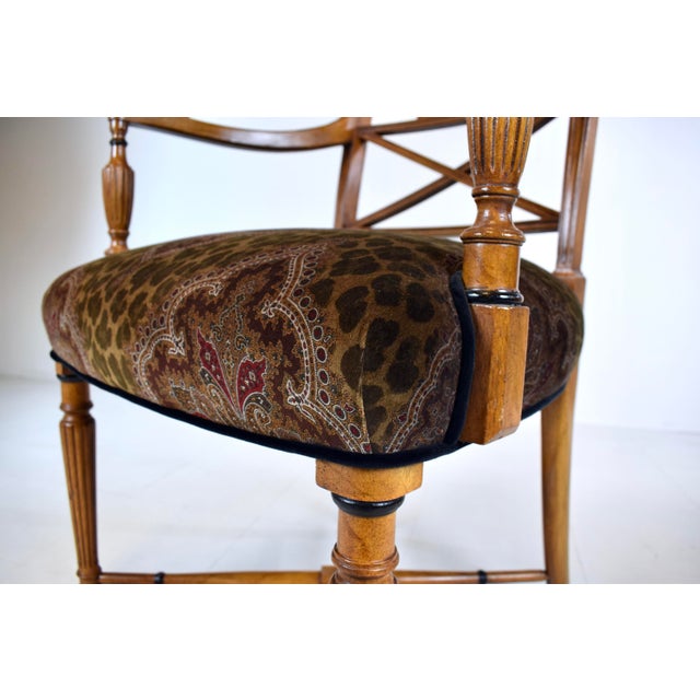 Brown Regency Armchairs in Velvet by Thomas Hope, Burl Wood, X-Back Design For Sale - Image 8 of 13