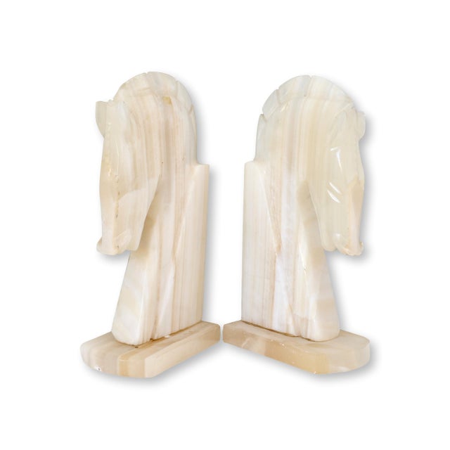 Italian Midcentury Alabaster Chessmen Bookends, a Pair For Sale - Image 3 of 4