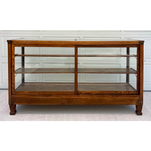 Antique Oak Glass Copper Sliding Glass Door Mercantile Display Case ...