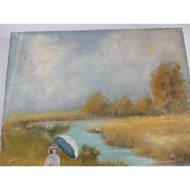 Women in the Meadow Collecting Flowers, 1800s, Oil on Canvas For Sale - Image 7 of 18