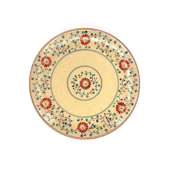 Set of 4 Bat Trang Vietnamese Ceramic Serving Dishes Hand Painted Red Floral & Blue Vine Pattern For Sale - Image 9 of 13