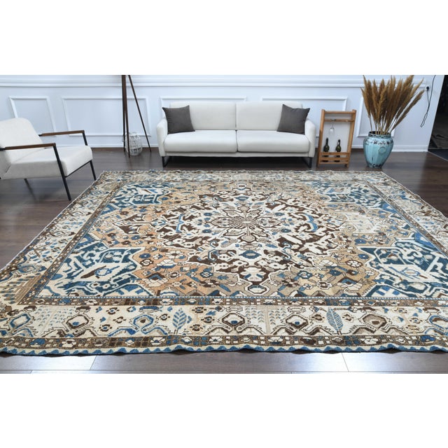 1970s Vintage Persian Handmade Wool Cotton Brown Area Rug For Sale - Image 4 of 11