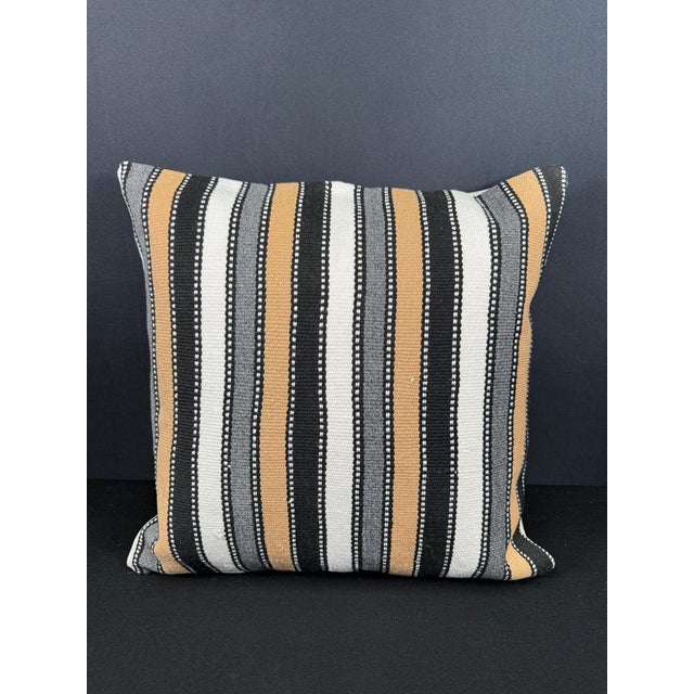 Turkish Hemp Pillow Cushion Natural Beige Black Cushion Cover 20"x20" For Sale - Image 4 of 4
