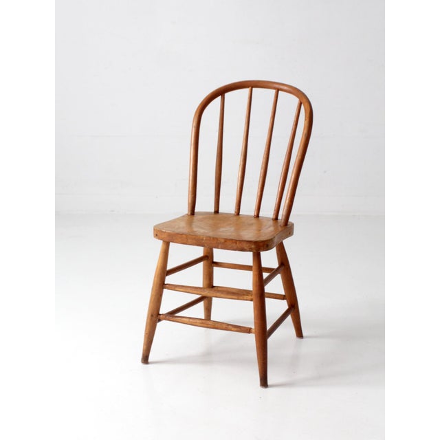 Farmhouse Antique Wood Windsor Bow Back Spindle Farmhouse Chair For Sale - Image 3 of 14