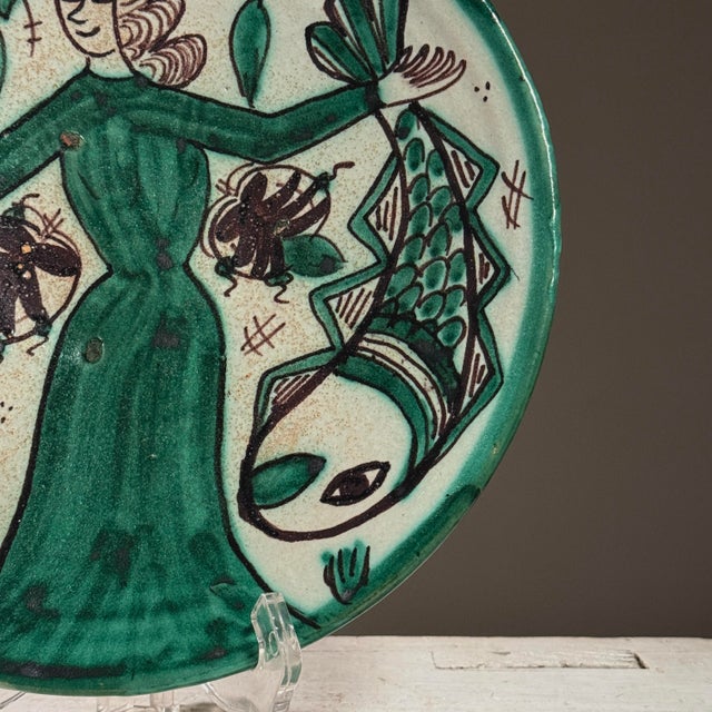 Vintage Mid Century Polychrome Glazed Ceramic Platter by Domingo Punter, Signed For Sale - Image 4 of 6