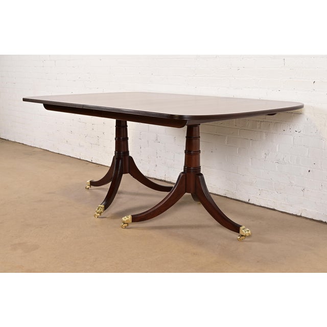 Stickley Stickley Georgian Banded Mahogany Double Pedestal Dining Table, Newly Refinished For Sale - Image 4 of 10