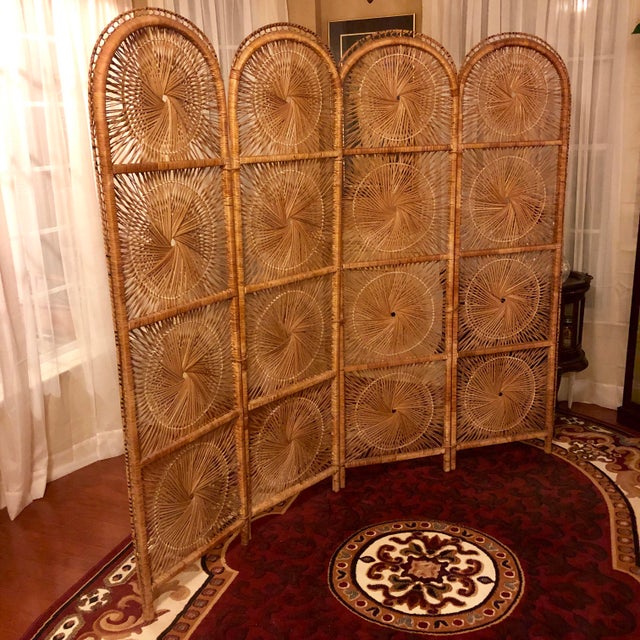 Vintage 4 Panel Rattan Screen Room Divider Chairish
