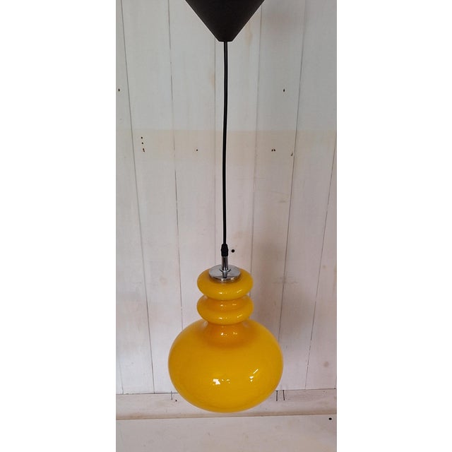 1970s Vintage Ceiling Lamp with Yellow Glass Shade on Chrome-Plated Metal Mount, 1970s For Sale - Image 5 of 8