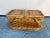 A fantastic picnic basket circa 1970’s. Scorched bamboo handles, wooden construction, woven wood surrounded, and a jute...