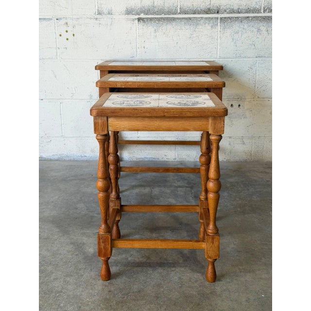 Ak Odense Oak Nesting Tables Set of 3 With Ceramic Tile Tops Danish Mid-Century Modern 1965 For Sale - Image 11 of 11