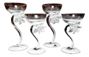 Vintage Spiegelau Crystal Coupes (Set of 4): Frosted Floral, Twisted Stem
