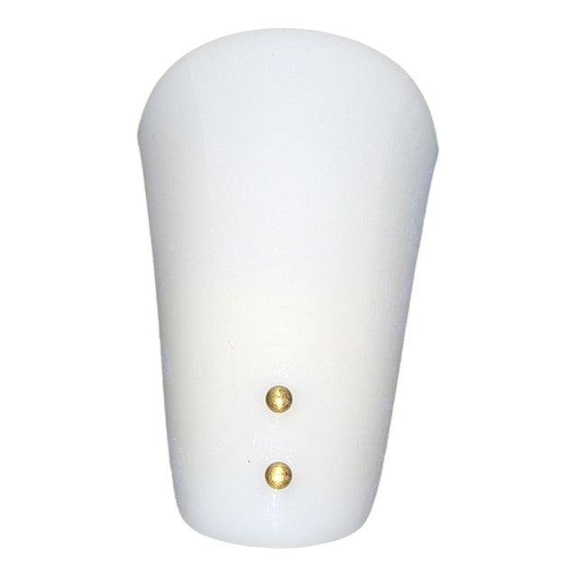 Small Italian Wall Lamp with White Plastic Shade and Brass Bracket, 1960s For Sale