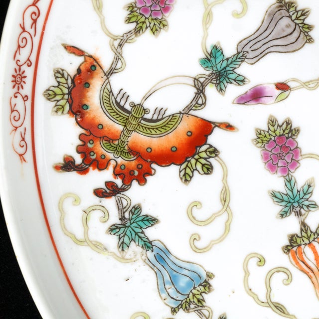 Chinese Jingdezhen Polychrome Butterfly and Melon Tray Republic Era For Sale - Image 4 of 8