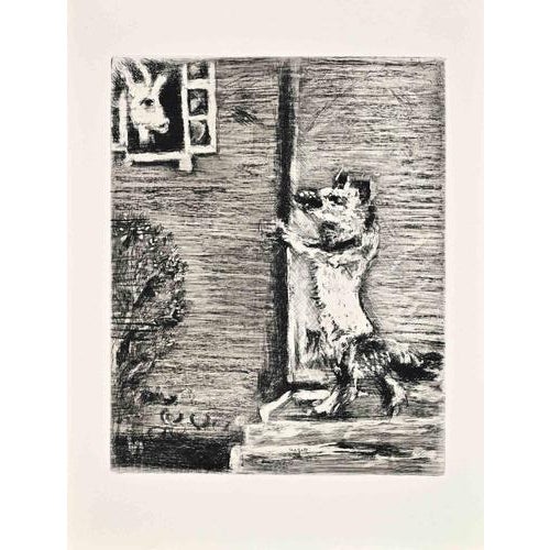 Etching on Montval paper, realized between 1927 and 1930. Table 47 from "Les Fables de La Fontaine", published in 1952 in...