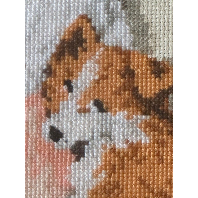 Children's Vintage Set of 2 Framed Needlepoint Art Child & Dog Gold Frames Cottagecore 20.5x17" For Sale - Image 3 of 9